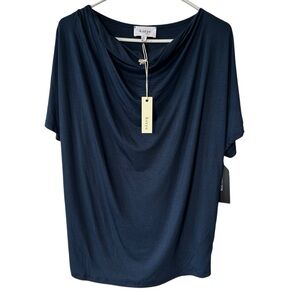 Korye Women's Navy Blue Drape Top large New with Tags